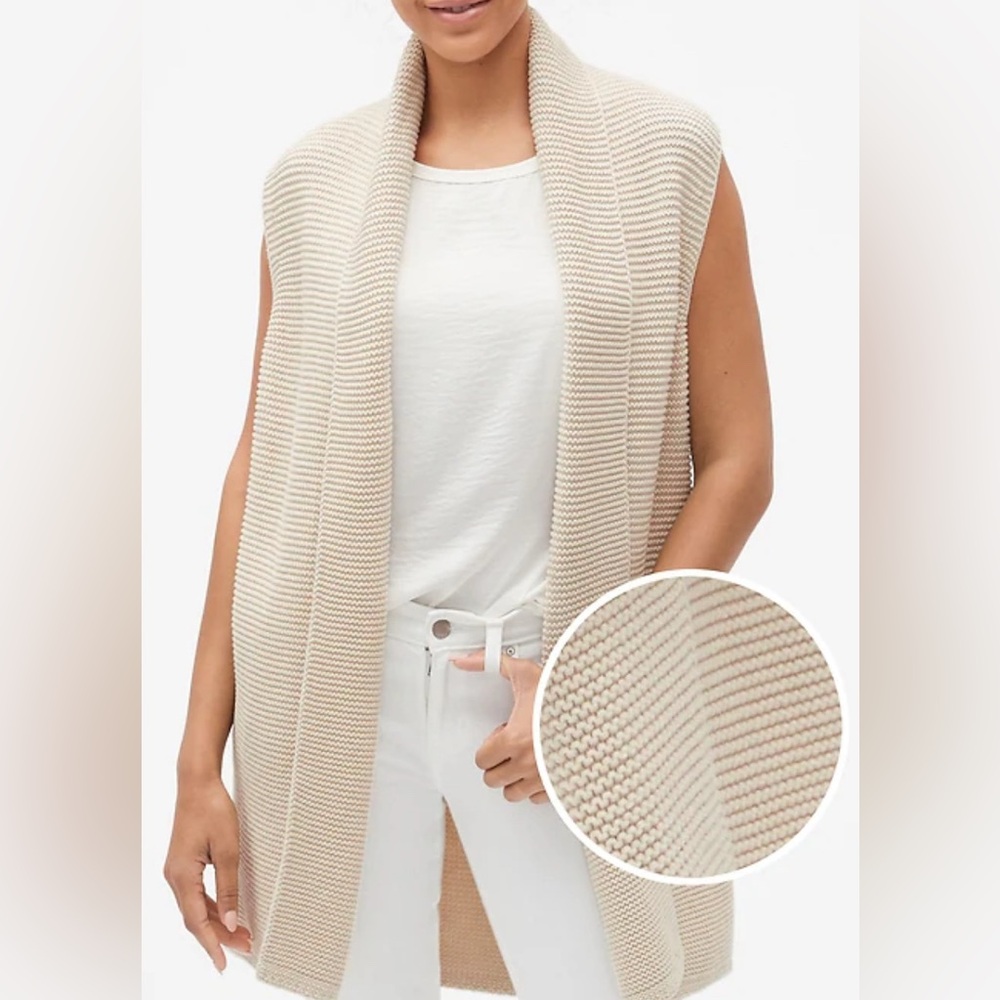 GAP‎ Cream Open Textured Sleeveless Shawl-Collar Cardigan Sweater Vest Size M